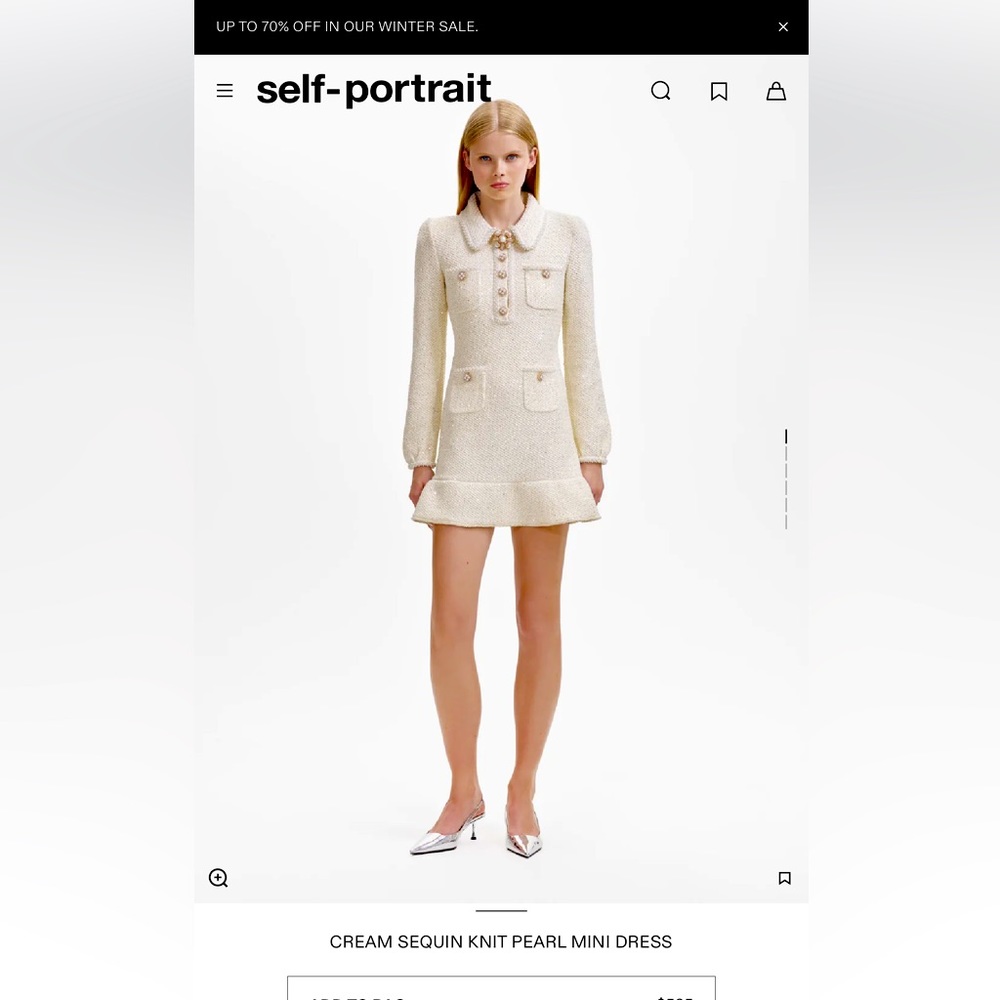 Self portrait cream sequin knit pearl mini dress